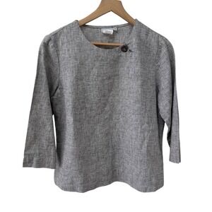 Hot Cotton Blouse Medium Gray Linen Blend Metallic 3/4 Sleeve Lurex Top